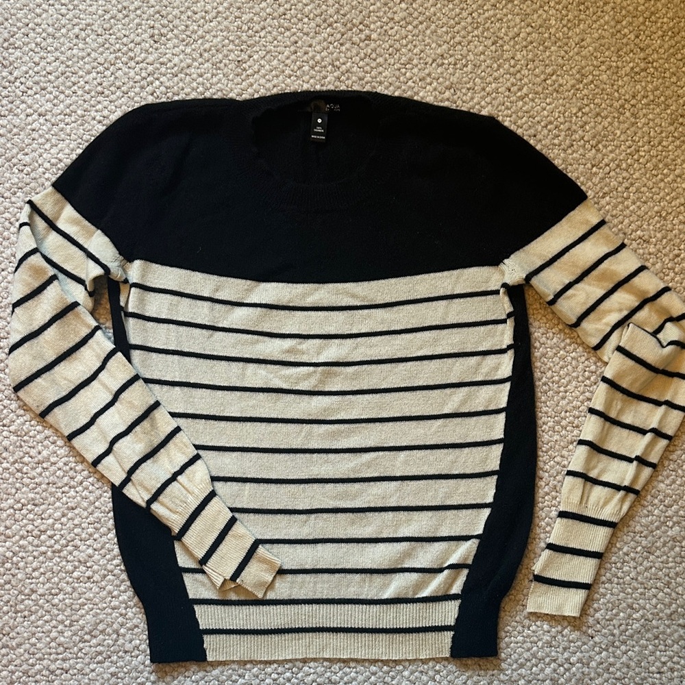 Aqua Black and Cream Striped Crewneck cashmere Sweater M